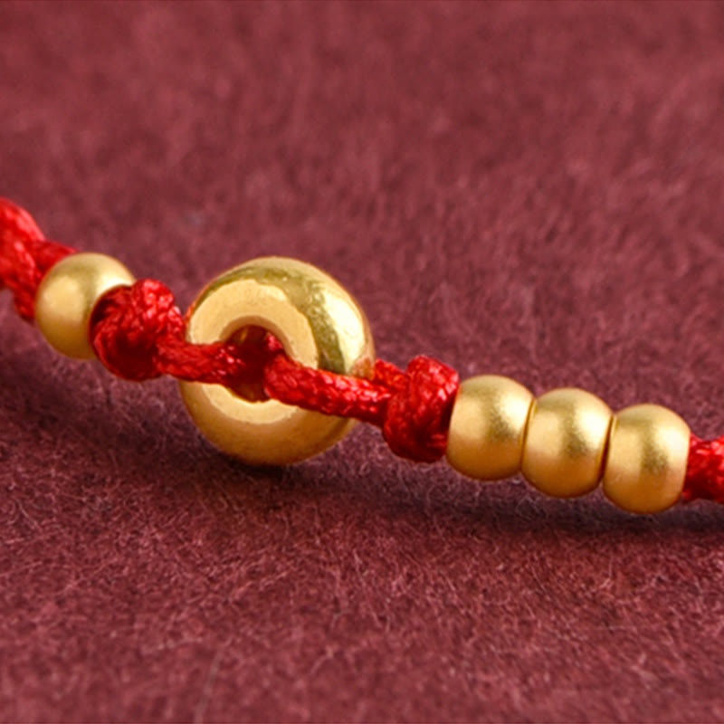Buddha Stones 999 Gold Small Peace Buckle Design Handmade Luck Braided Rope Bracelet Anklet