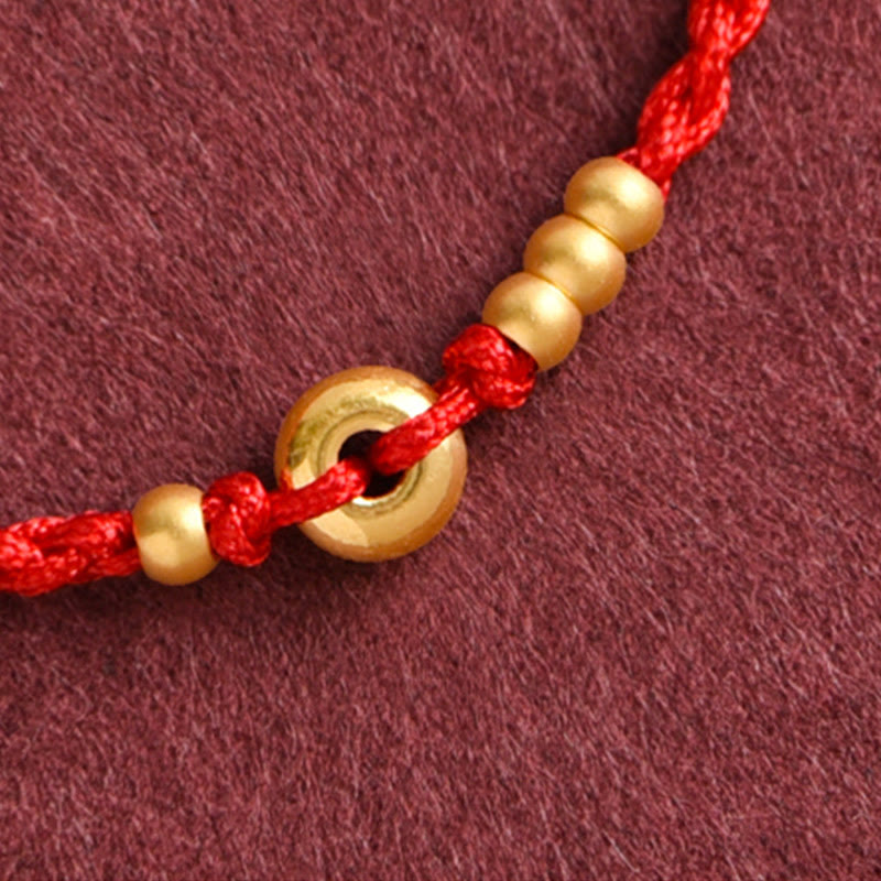 Buddha Stones 999 Gold Small Peace Buckle Design Handmade Luck Braided Rope Bracelet Anklet