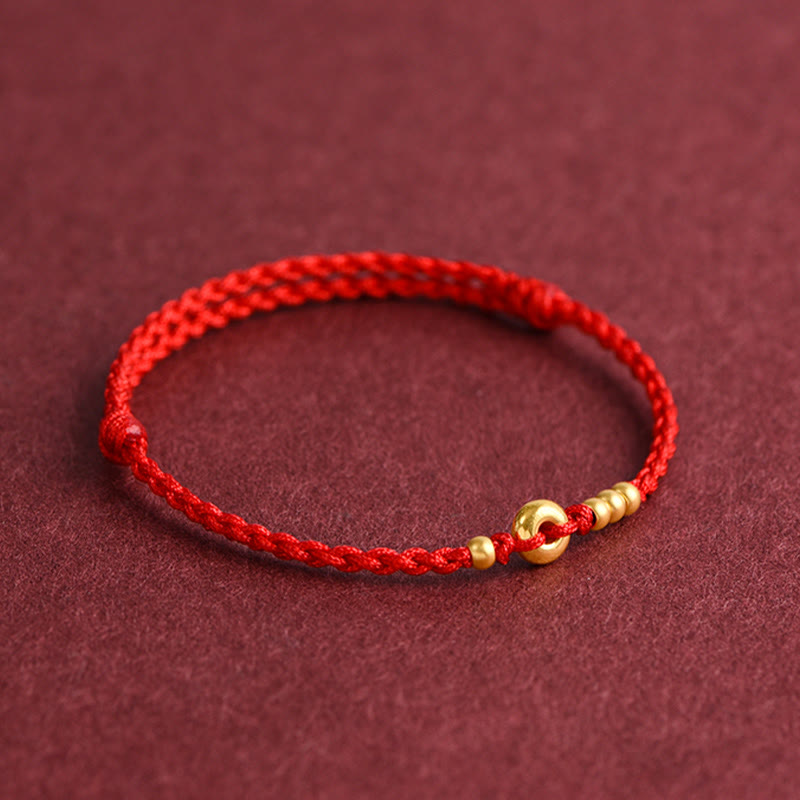 Buddha Stones 999 Gold Small Peace Buckle Design Handmade Luck Braided Rope Bracelet Anklet