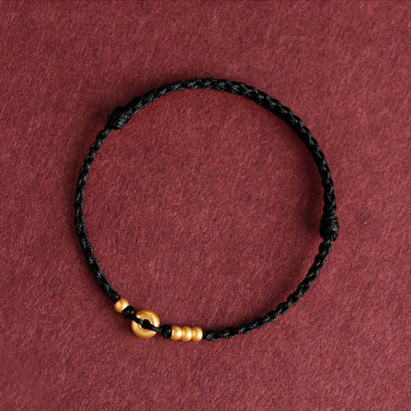 Buddha Stones 999 Gold Small Peace Buckle Design Handmade Luck Braided Rope Bracelet Anklet