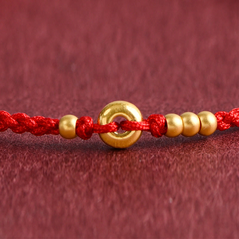 Buddha Stones 999 Gold Small Peace Buckle Design Handmade Luck Braided Rope Bracelet Anklet
