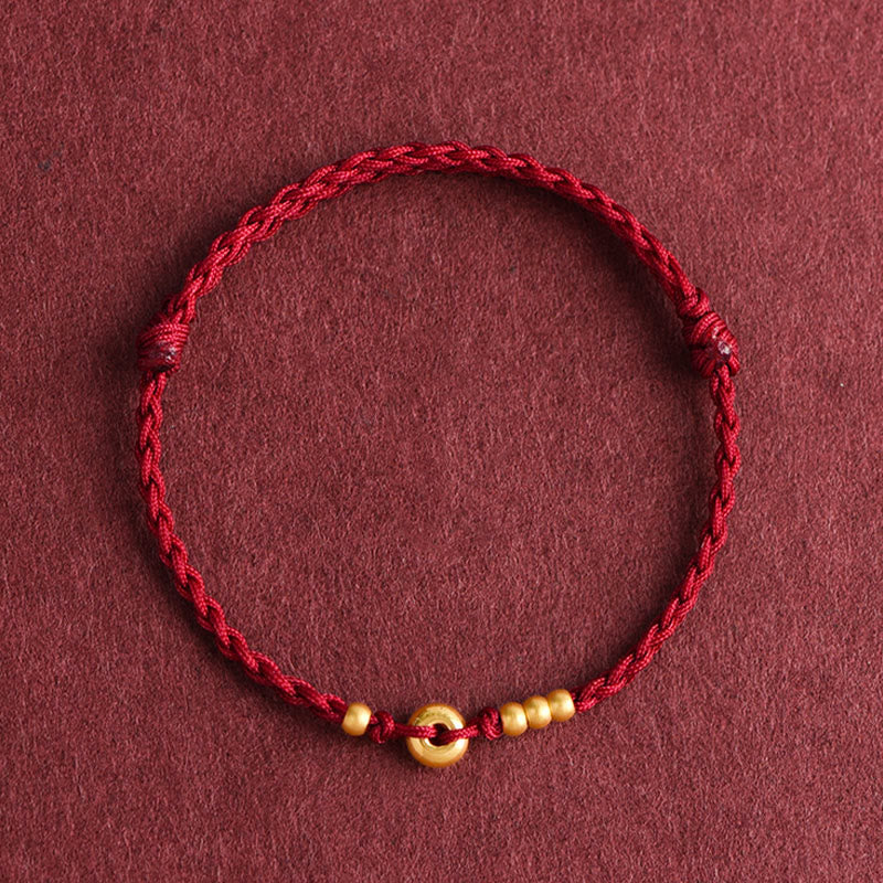 Buddha Stones 999 Gold Small Peace Buckle Design Handmade Luck Braided Rope Bracelet Anklet