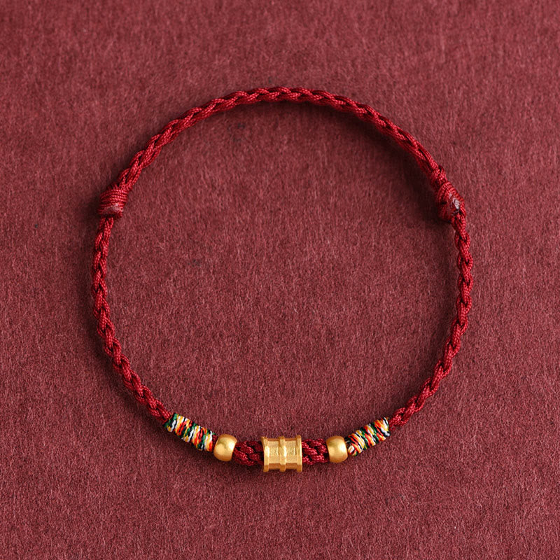 Buddha Stones 999 Gold Small Bucket Shape Design Handmade Luck Braided Rope Bracelet Anklet