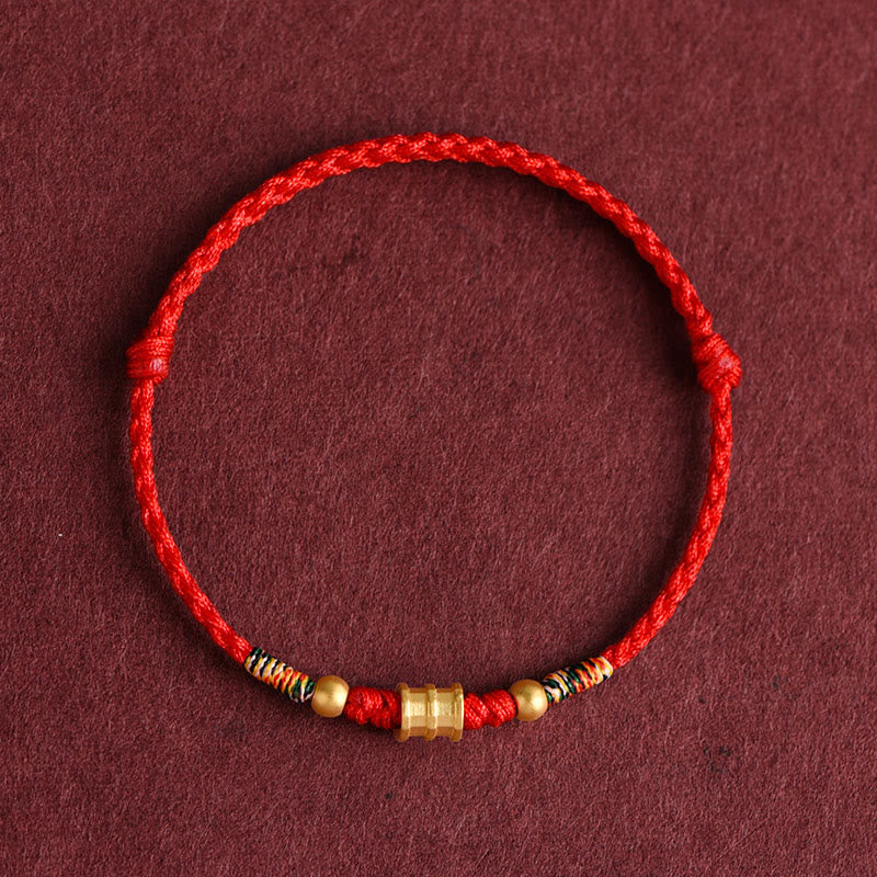 Buddha Stones 999 Gold Small Bucket Shape Design Handmade Luck Braided Rope Bracelet Anklet