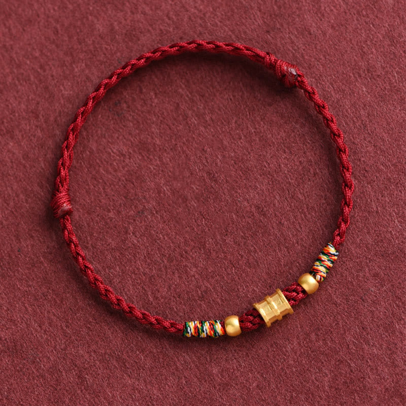 Buddha Stones 999 Gold Small Bucket Shape Design Handmade Luck Braided Rope Bracelet Anklet