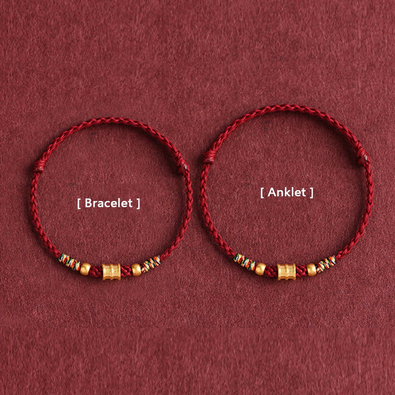 Buddha Stones 999 Gold Small Bucket Shape Design Handmade Luck Braided Rope Bracelet Anklet