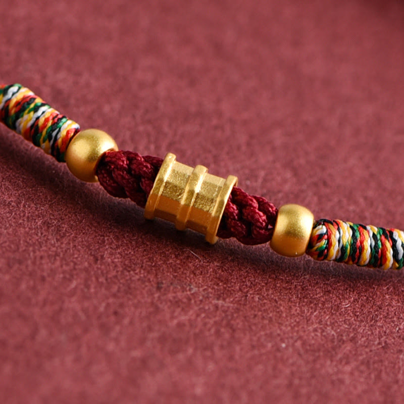 Buddha Stones 999 Gold Small Bucket Shape Design Handmade Luck Braided Rope Bracelet Anklet