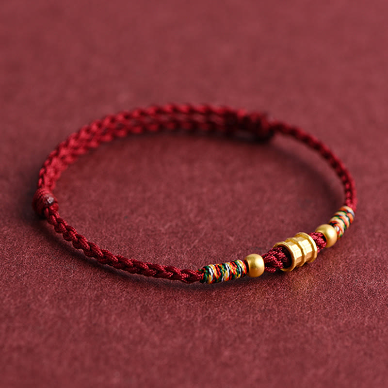 Buddha Stones 999 Gold Small Bucket Shape Design Handmade Luck Braided Rope Bracelet Anklet
