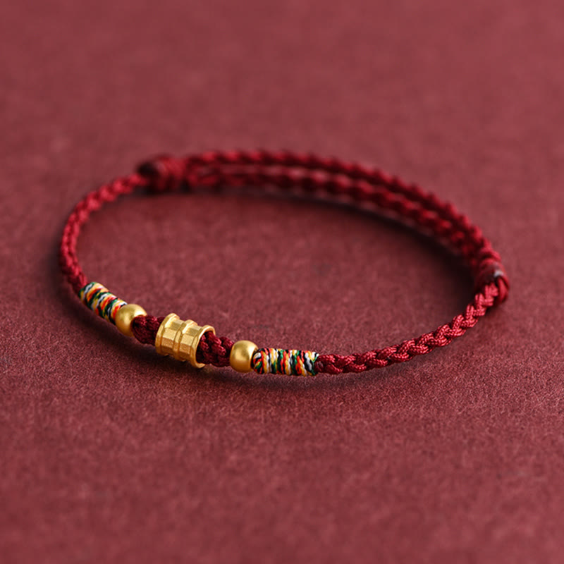 Buddha Stones 999 Gold Small Bucket Shape Design Handmade Luck Braided Rope Bracelet Anklet