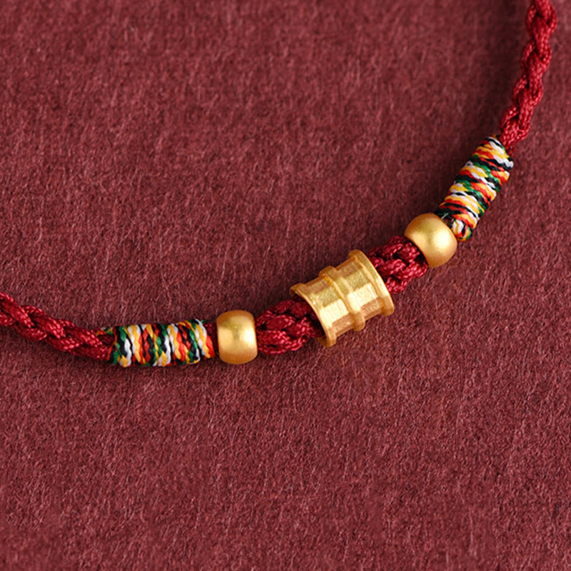 Buddha Stones 999 Gold Small Bucket Shape Design Handmade Luck Braided Rope Bracelet Anklet