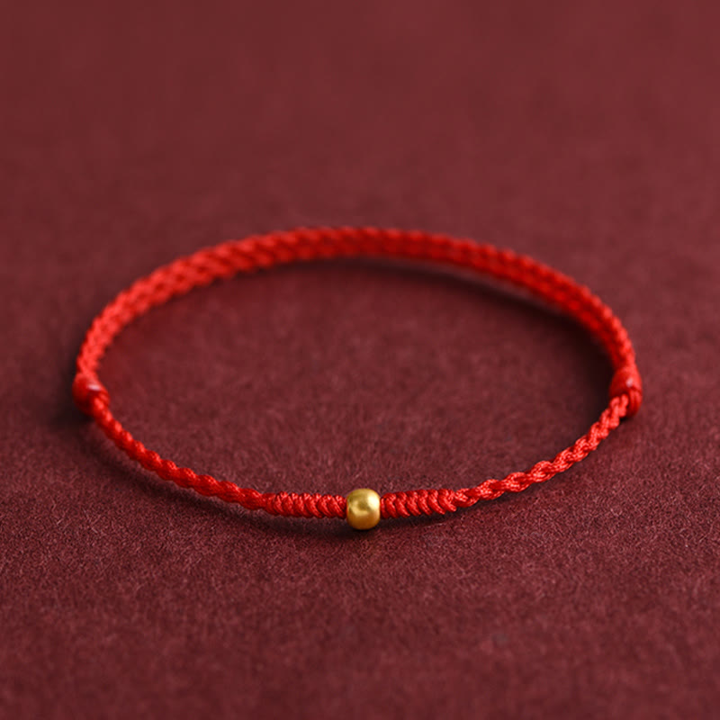 Buddha Stones 999 Gold One Mini Bead Design Handmade Strength Braided Rope Bracelet Anklet