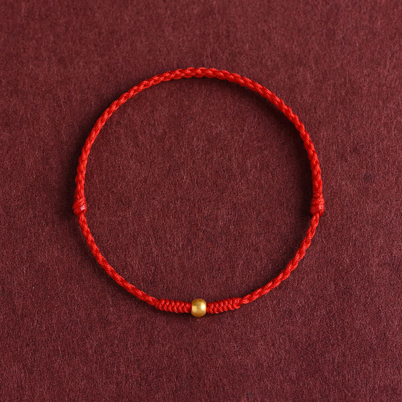 Buddha Stones 999 Gold One Mini Bead Design Handmade Strength Braided Rope Bracelet Anklet