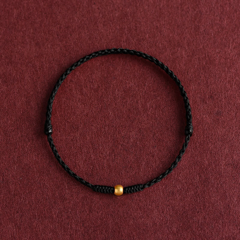 Buddha Stones 999 Gold One Mini Bead Design Handmade Strength Braided Rope Bracelet Anklet