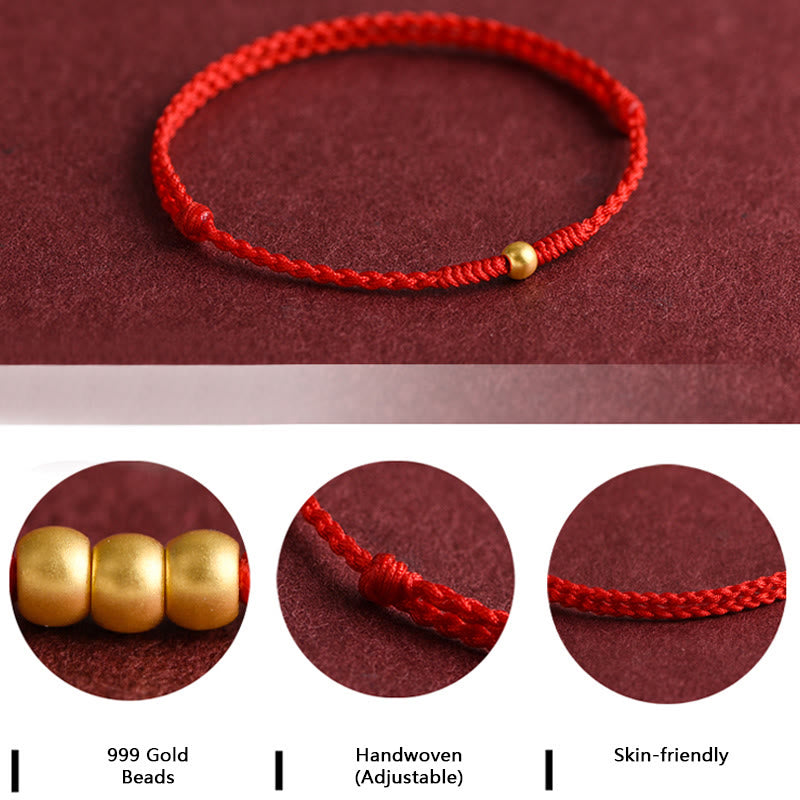 Buddha Stones 999 Gold One Mini Bead Design Handmade Strength Braided Rope Bracelet Anklet