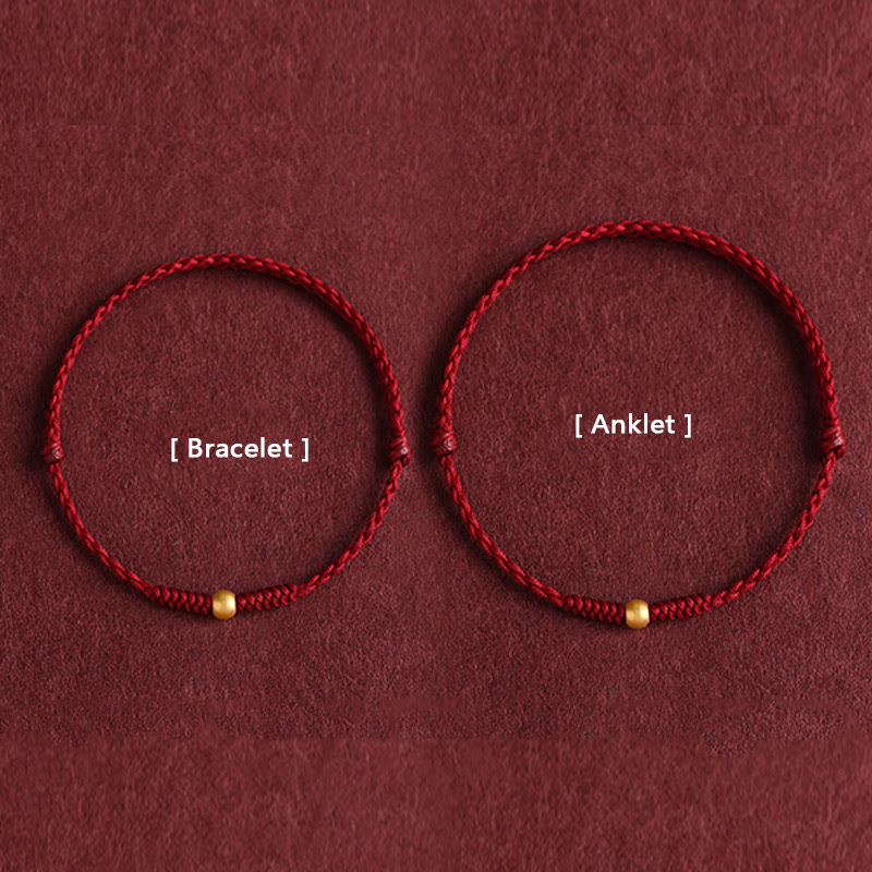 Buddha Stones 999 Gold One Mini Bead Design Handmade Strength Braided Rope Bracelet Anklet
