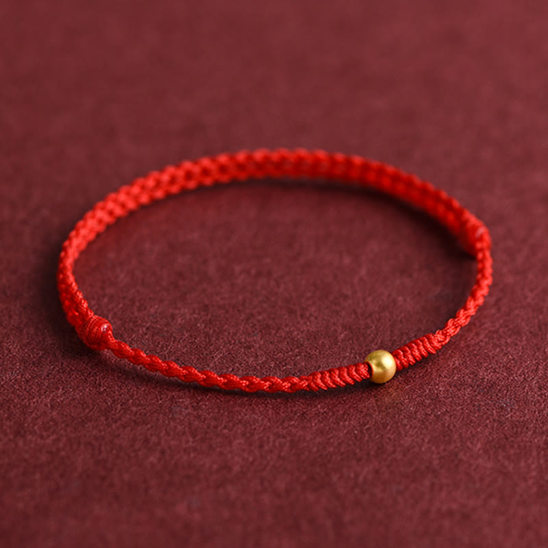 Buddha Stones 999 Gold One Mini Bead Design Handmade Strength Braided Rope Bracelet Anklet