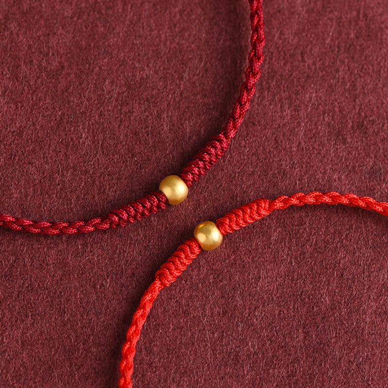 Buddha Stones 999 Gold One Mini Bead Design Handmade Strength Braided Rope Bracelet Anklet