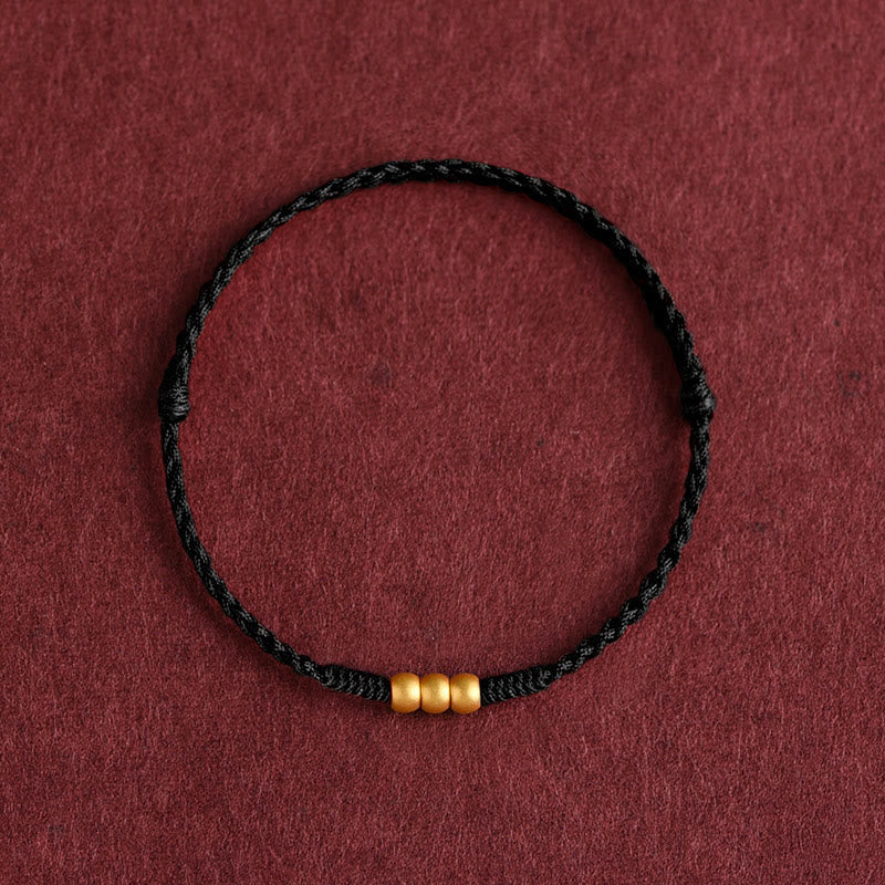 Buddha Stones 999 Gold Mini Three Beads Design Handmade Luck Rope Bracelet Anklet