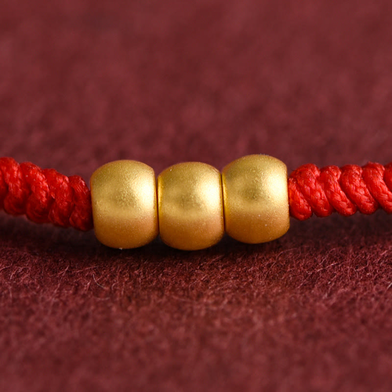 Buddha Stones 999 Gold Mini Three Beads Design Handmade Luck Rope Bracelet Anklet