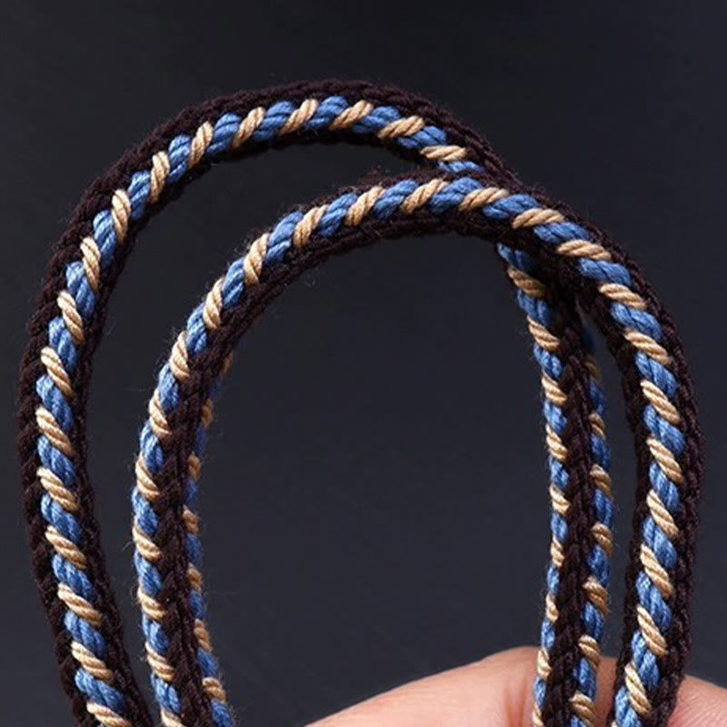 Buddha Stones Tibetischer Neun-Augen-Dzi-Perlenschutz Geflochtenes Seil Halskette Anhänger