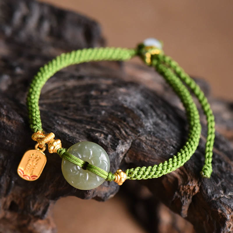 Buddha Stones Grüne Jade Peace Schnalle Grünes Seil Armband