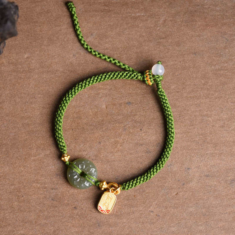 Buddha Stones Grüne Jade Peace Schnalle Grünes Seil Armband