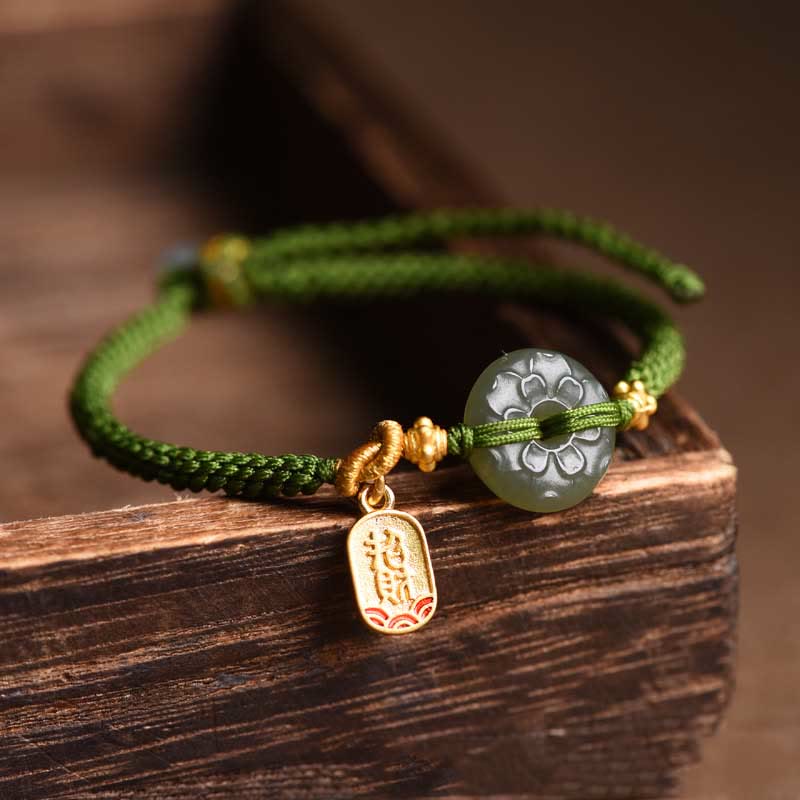 Buddha Stones Grüne Jade Peace Schnalle Grünes Seil Armband
