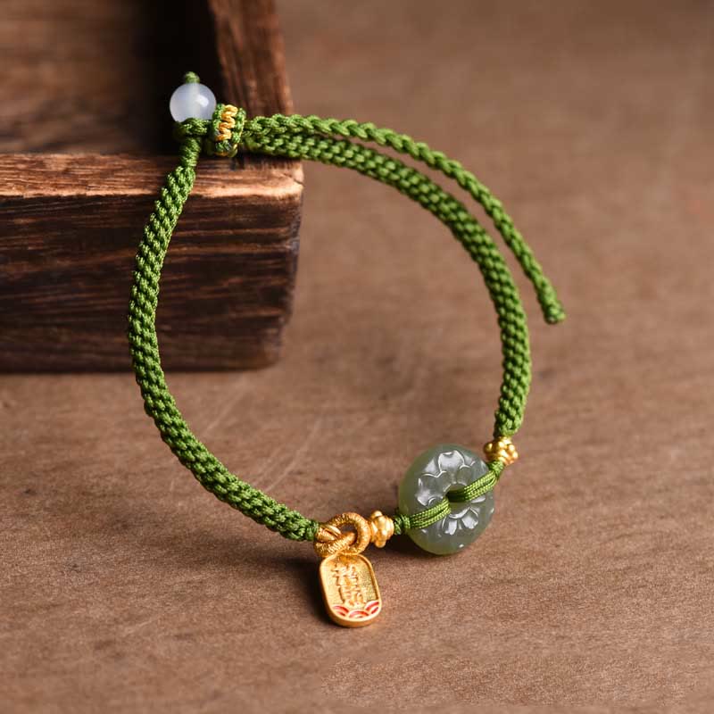 Buddha Stones Grüne Jade Peace Schnalle Grünes Seil Armband