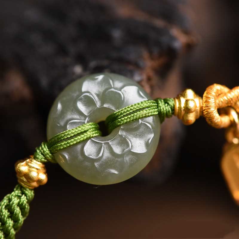 Buddha Stones Grüne Jade Peace Schnalle Grünes Seil Armband