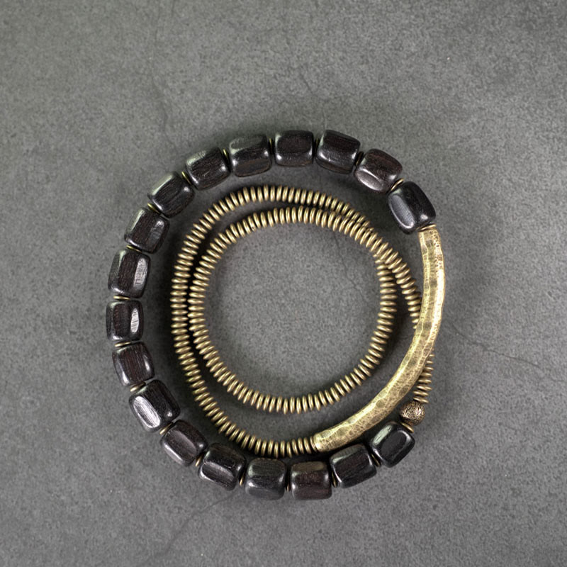 Buddha Stones Vintage Peace Tibetische Ebenholzperlen Kupfer Mehrschichtiges Heilarmband