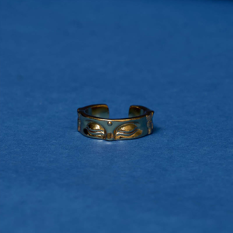 Bague ajustable en cuivre avec pierres de Bouddha et méditation dorées