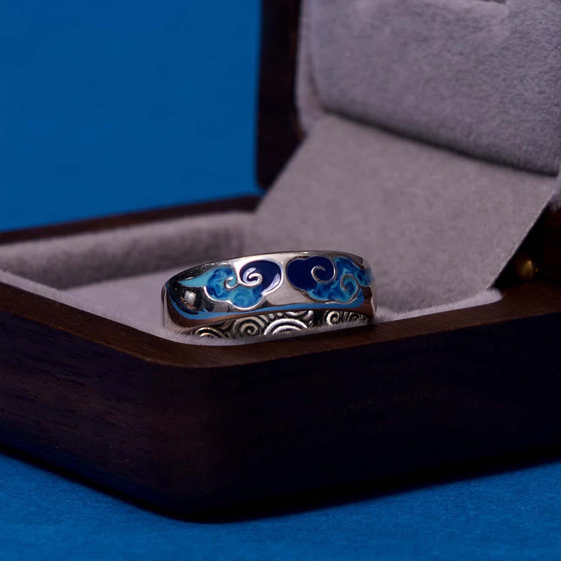 Bague ajustable en cuivre avec pierres de Bouddha et nuages bleus propices