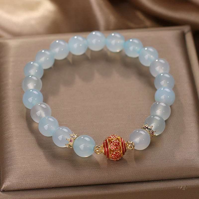 Buddha Stones Natürliches Aquamarin-Blumenperlen-Heilarmband