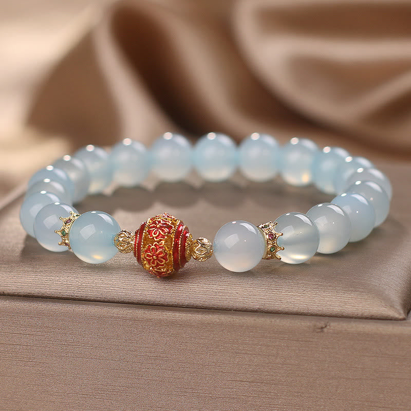 Buddha Stones Natürliches Aquamarin-Blumenperlen-Heilarmband