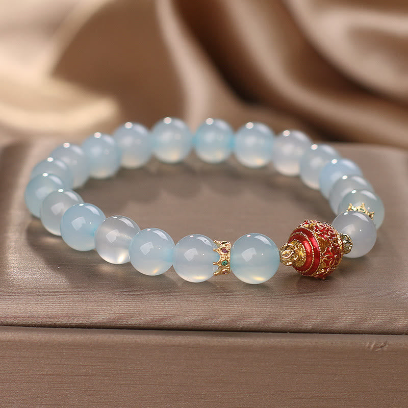 Buddha Stones Natürliches Aquamarin-Blumenperlen-Heilarmband