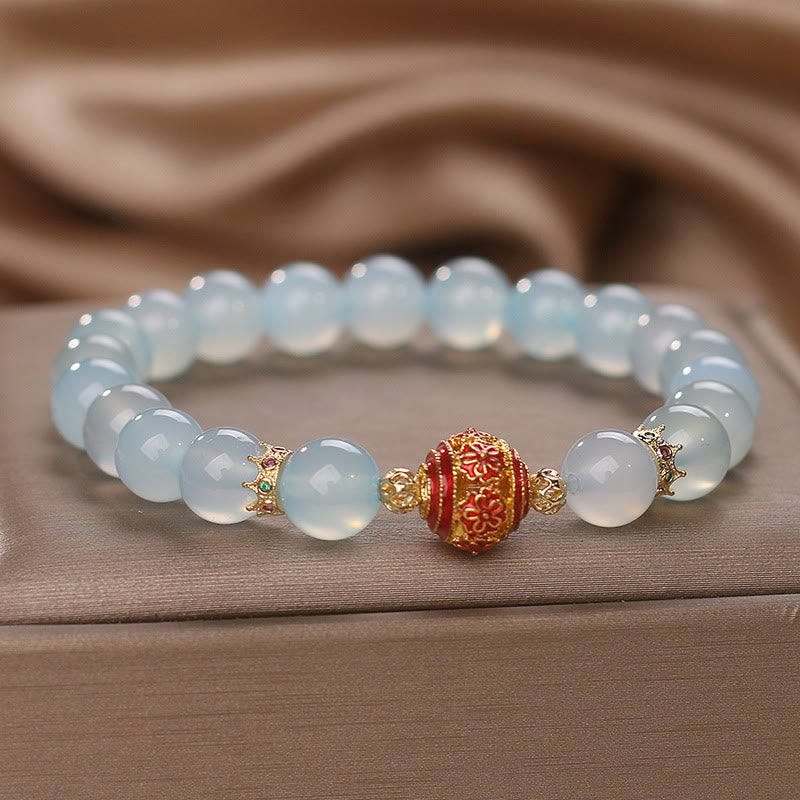 Buddha Stones Natürliches Aquamarin-Blumenperlen-Heilarmband