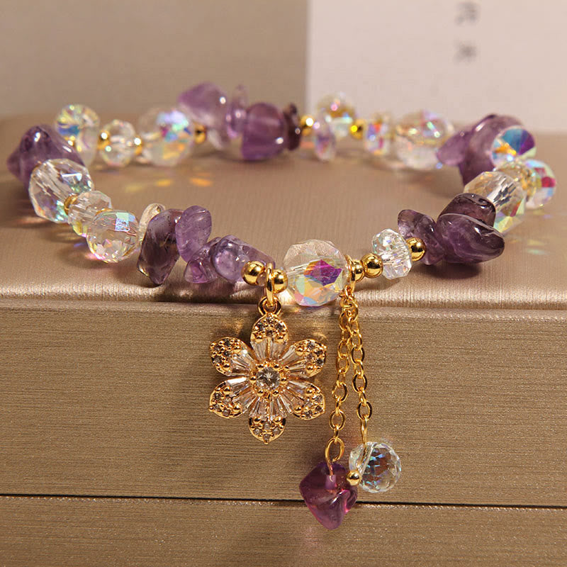 Bracelet de guérison spirituelle en pierres de Bouddha, améthyste, citrine, cristal blanc, zircon, fleur