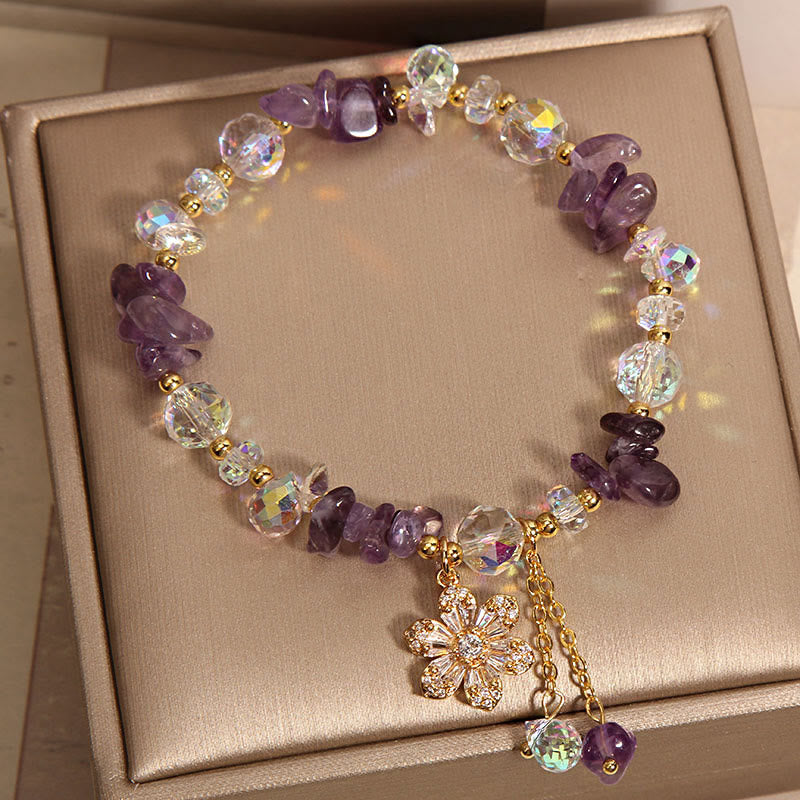Bracelet de guérison spirituelle en pierres de Bouddha, améthyste, citrine, cristal blanc, zircon, fleur