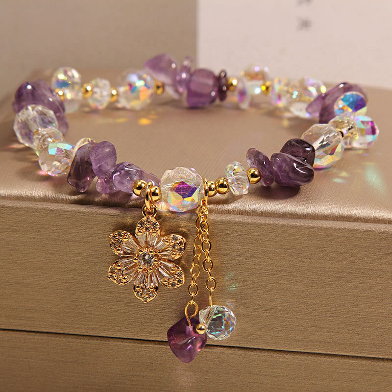 Bracelet de guérison spirituelle en pierres de Bouddha, améthyste, citrine, cristal blanc, zircon, fleur