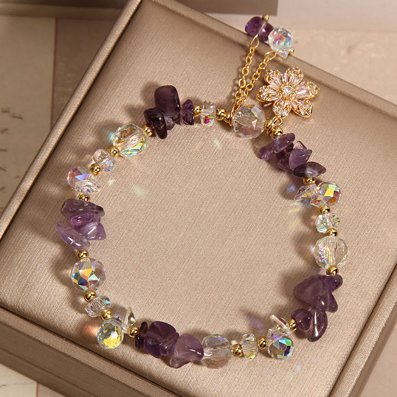 Bracelet de guérison spirituelle en pierres de Bouddha, améthyste, citrine, cristal blanc, zircon, fleur