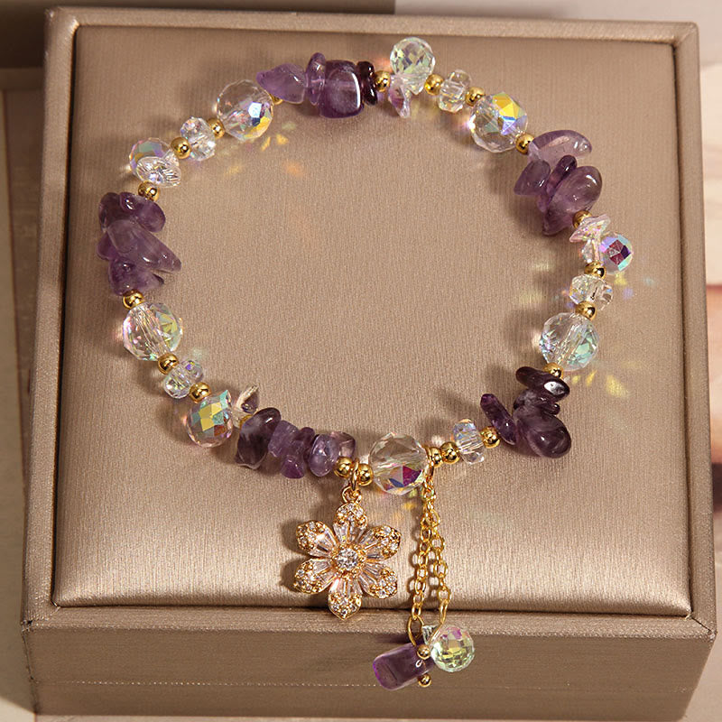 Bracelet de guérison spirituelle en pierres de Bouddha, améthyste, citrine, cristal blanc, zircon, fleur