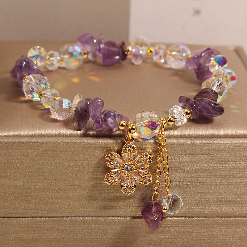 Bracelet de guérison spirituelle en pierres de Bouddha, améthyste, citrine, cristal blanc, zircon, fleur