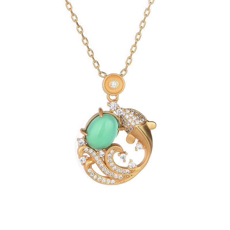 Collier pendentif en calcédoine verte et pierre de Bouddha, symbole de la force du poisson koï