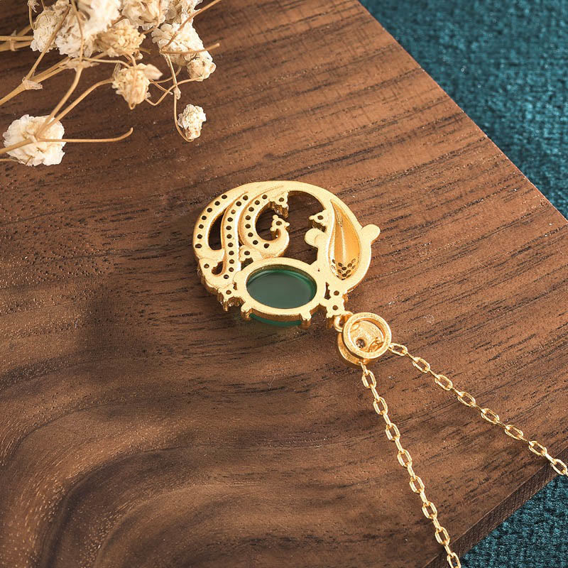 Collier pendentif en calcédoine verte et pierre de Bouddha, symbole de la force du poisson koï