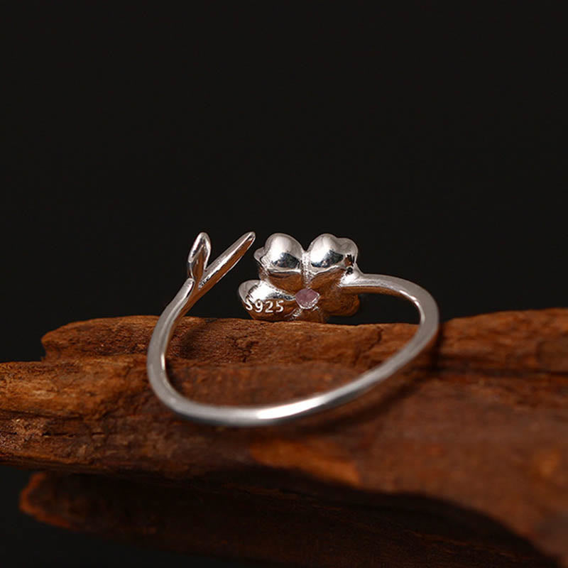 Bague ajustable en argent sterling 925 avec pierres de Bouddha et fleurs de cerisier Sakura
