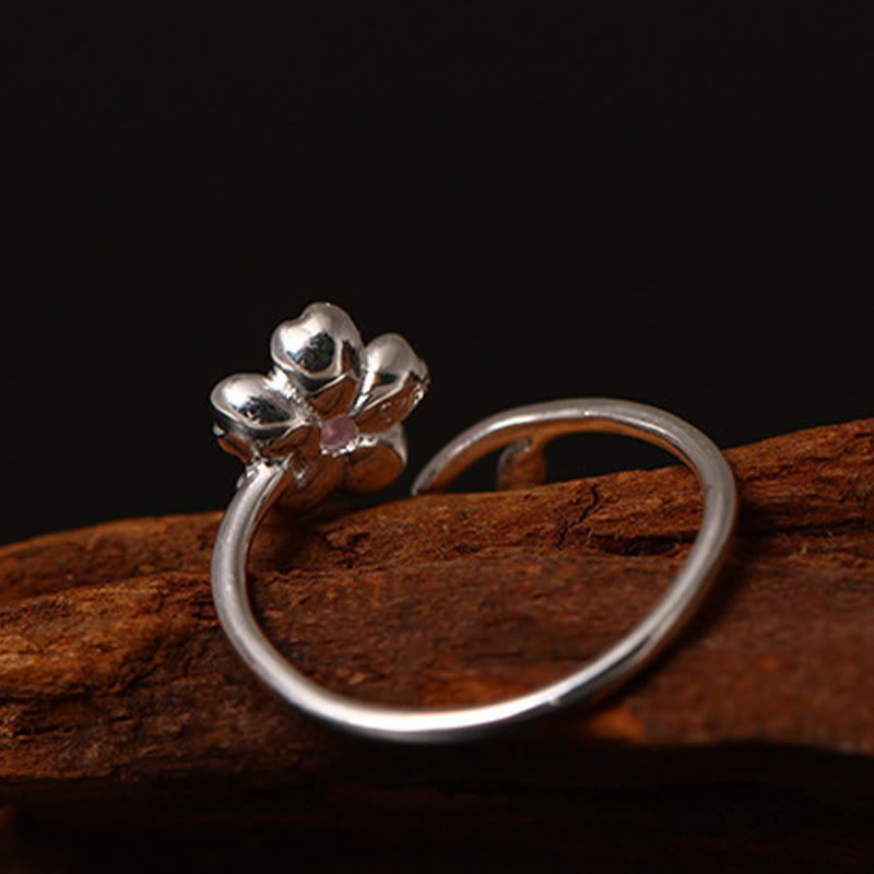 Bague ajustable en argent sterling 925 avec pierres de Bouddha et fleurs de cerisier Sakura