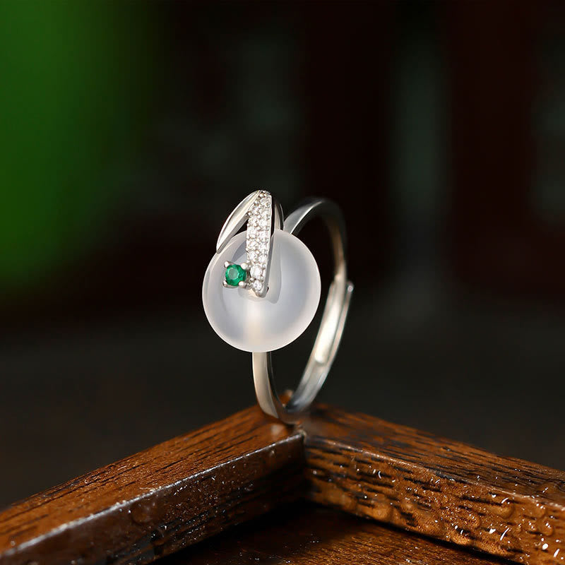 Buddha Stones Chalcedon Bambusblattmuster Positiv Verstellbarer Ring