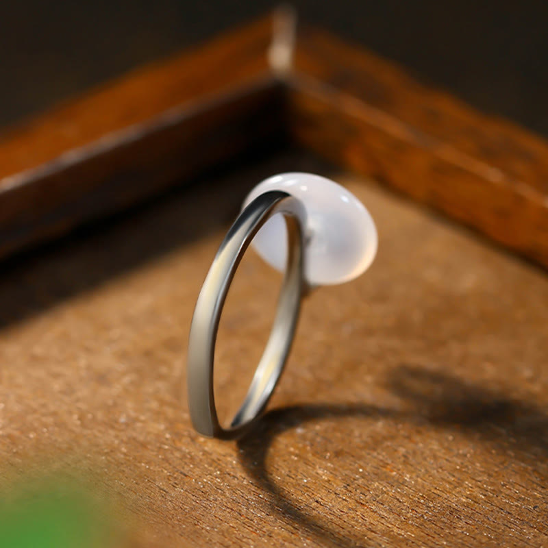 Buddha Stones Chalcedon Bambusblattmuster Positiv Verstellbarer Ring
