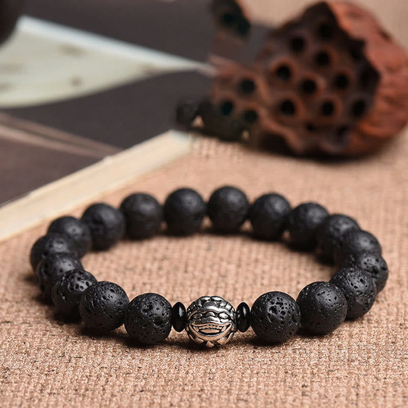 Bracelet de richesse PiXiu en cuivre blanc et perles de pierre de lave de Bouddha
