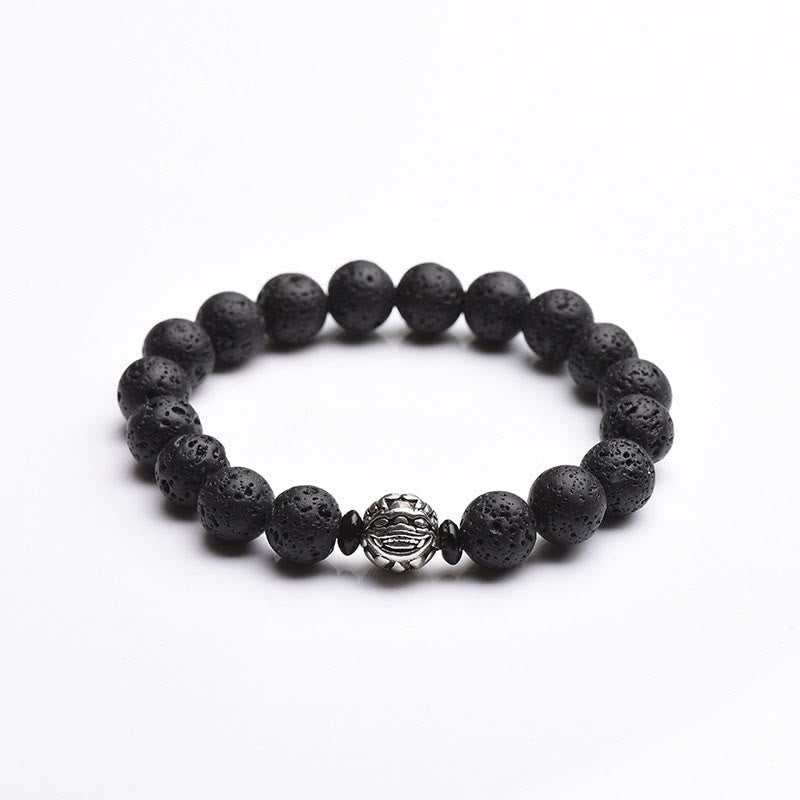 Bracelet de richesse PiXiu en cuivre blanc et perles de pierre de lave de Bouddha